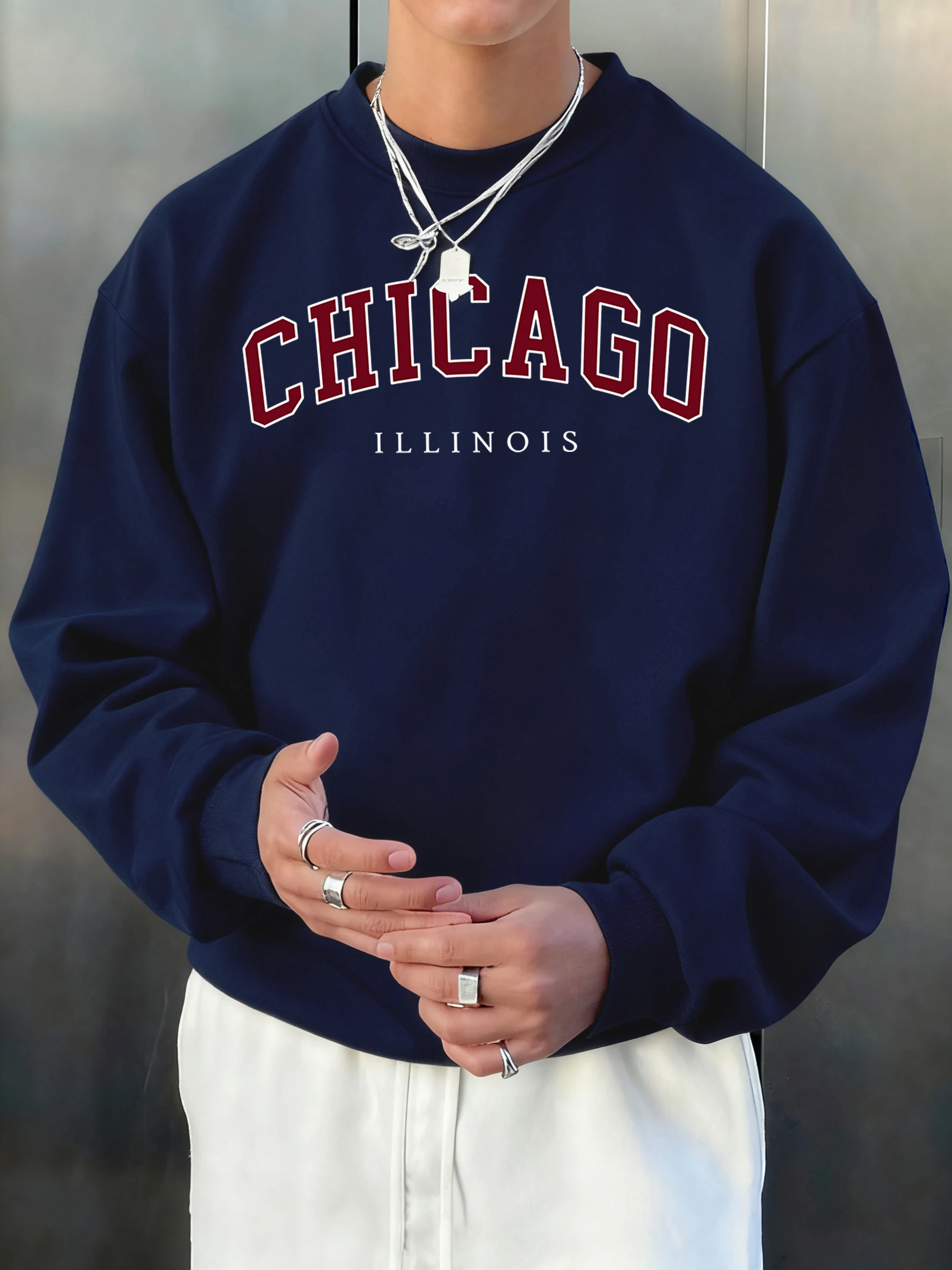 

Мужская толстовка с креативным принтом Chicago Illinois, повседневная свободная одежда, уличная мода, мягкий флисовый пуловер, спортивный костюм