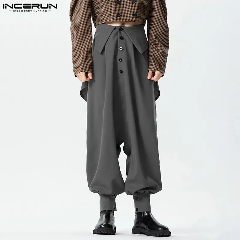 

INCERUN 2024 American Style New Men's Trousers Fashion Waist Design Foldable Pants Casual Streetwear Loose Solid Pantalons S-5XL