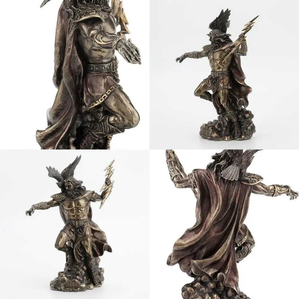 

11.75 Antique Bronze Zeus Statue, Greek God with Thunderbolt and Eagle, Cold Cast Resin