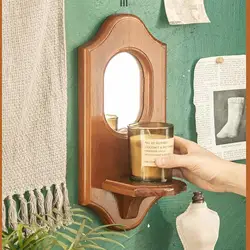 Wall Decorative Mirror Wooden Frame with Shelf 13x6inch Wall Art Rustic for Kitchen Accessory Versatile Simple Installation