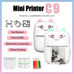 C9 Portable Mini Bluetooth WiFi Inkless Black White Printer Mobile Phone Photo Title Note Hot Print Pocket Student Label Printe