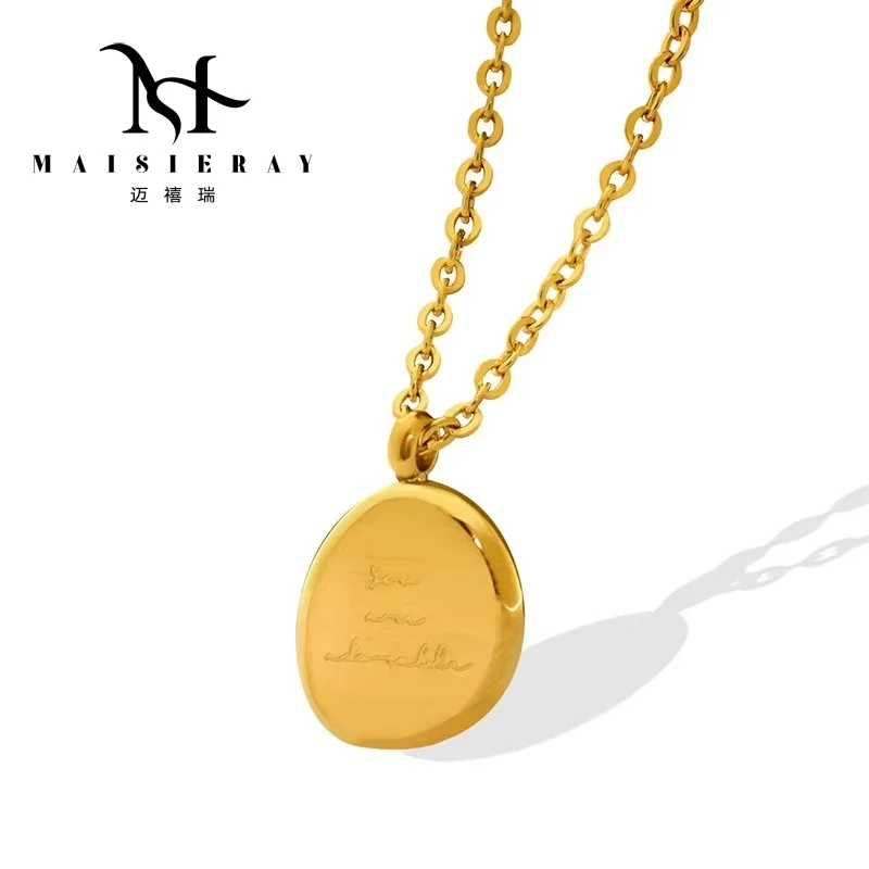 

Maisieray Necklace For Women Gorgeous Neutral Style Irregular Oval Pendant High Quality Titanium Steel Gold Plated Free Shipping