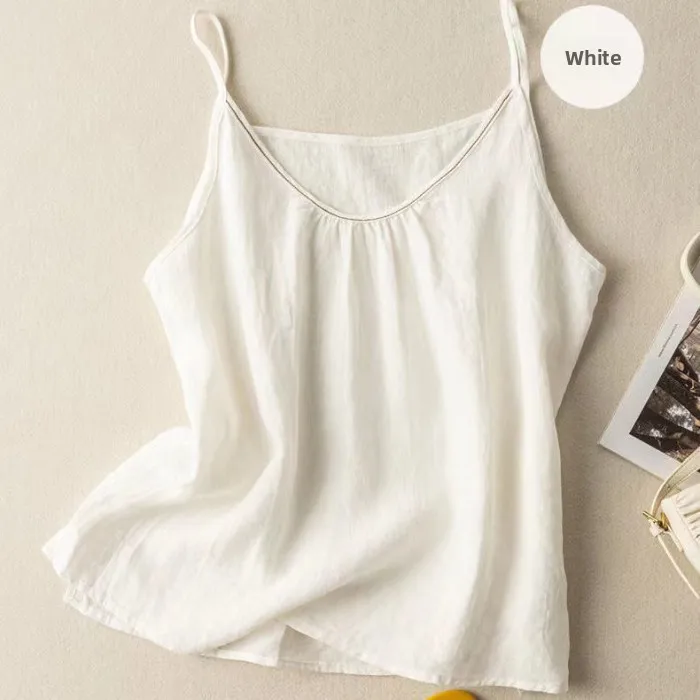 Special Offer Linen V-Neck Camisole Bottoming Top Tagless Ethnic Style Women's Summer Sleeveless Dresses Casual Wear