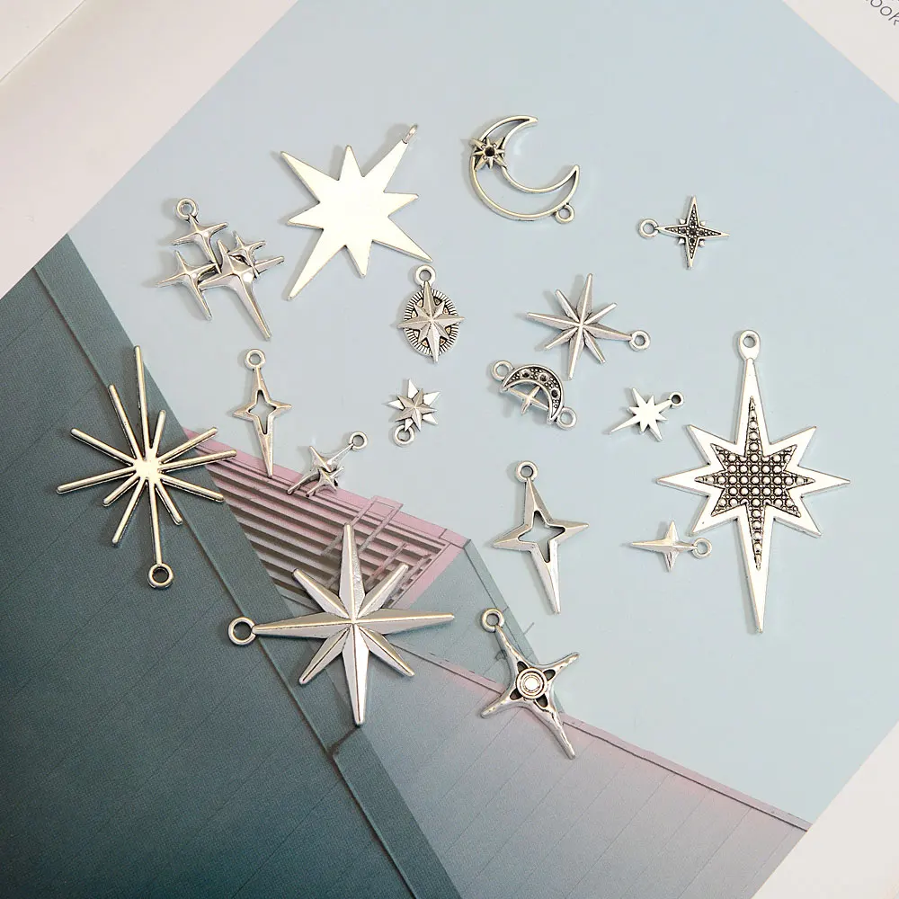 5-100pcs/lot Antique Silver Plated Cross Morning Shining Stars Charms Pendants For Diy Jewelry Making Accessories Wholesale