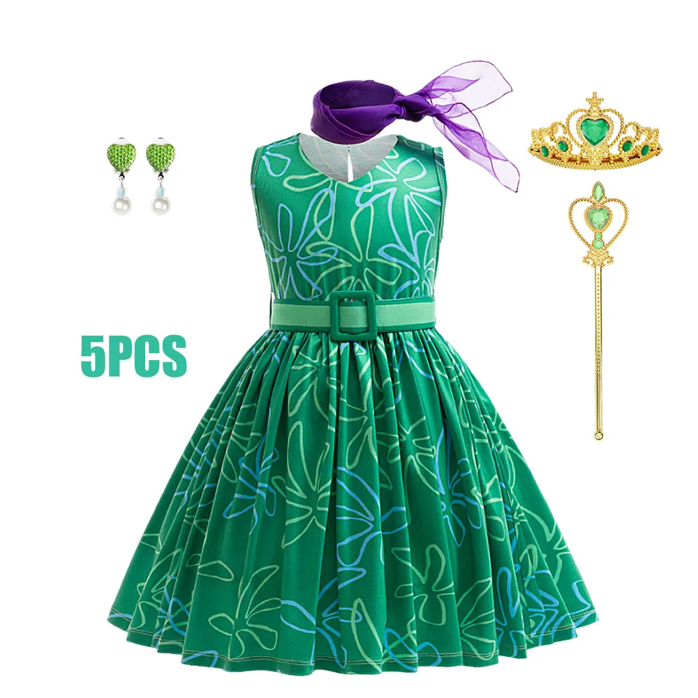 3-Piece Green Princess Costume Set for Girls + Scarf + Belt 2
