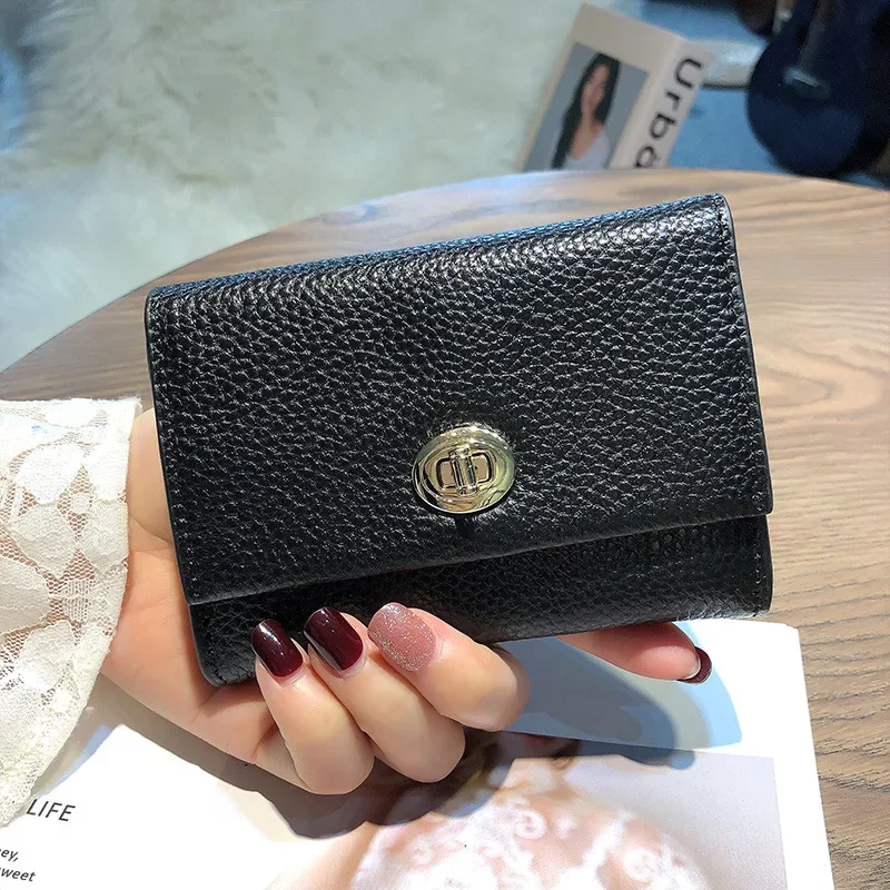 Women Korean Style Genuine Cowhide Small Wallet Card ID Holder Small Item Storage Short Purse Real Leather Top Quality Gift 7Z