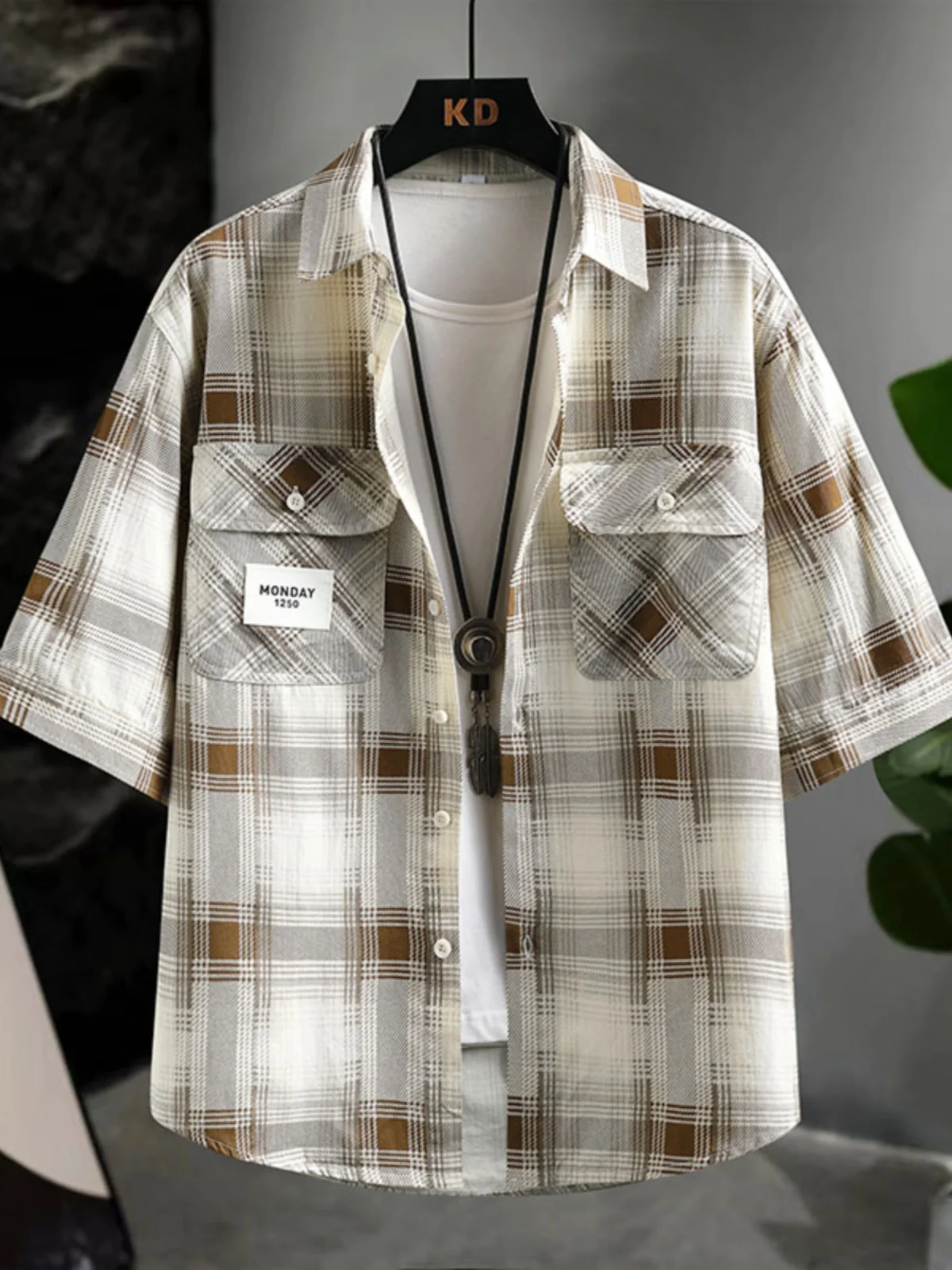 

Summer Men's Pure Cotton Plaid ort Sve irt Thin Casual f Sve Breathable Five Sve irt High-End Sensation