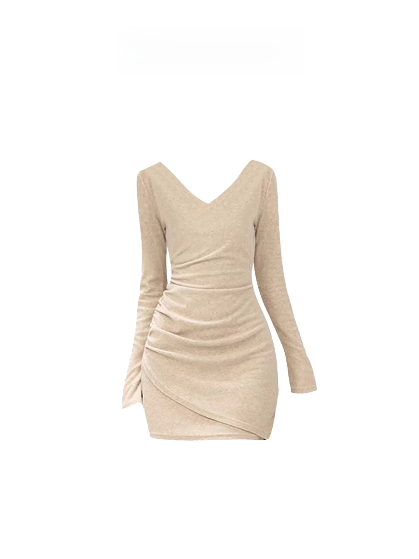 HEZA Malha ort Dr Feminino V-ne Puff Design Emagrecimento Plissado Envoltório Saia Francês Sle Inverno Longo Sve Dr