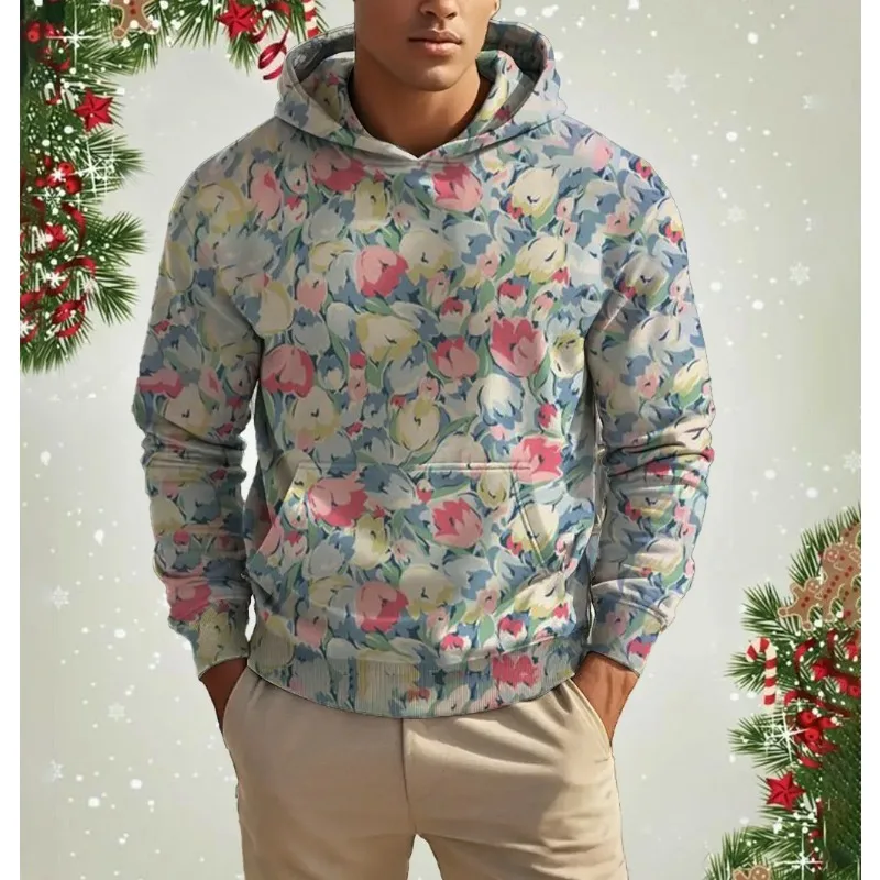 2025 ملابس رياضية جديدة ومبتكرة ثلاثية الأبعاد مطبوعة ملابس رجالية موضة الاتجاه كم طويل بقلنسوة من ألياف البوليستر #1