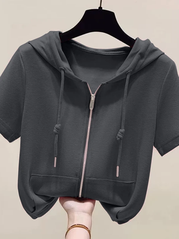 فضفاض القطن هوديي ort Sve تي شيرت المرأة الصيف Faion حجم كبير التخسيس إخفاء البطن تنوعا سترة علوية #5