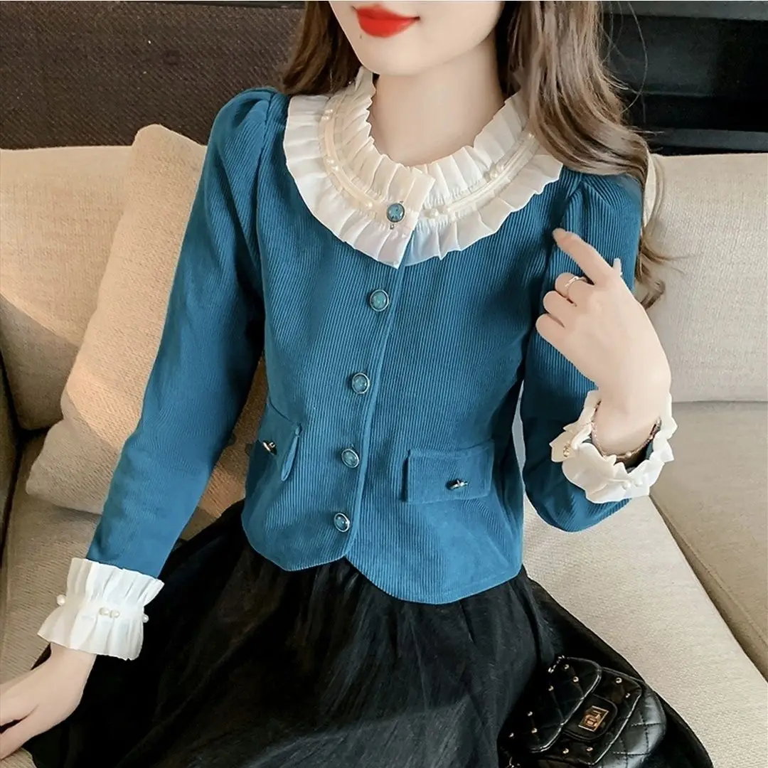 

French pink shirt women's 2025 autumn and winter new celebrity temperament short cardigan chic and beautiful top