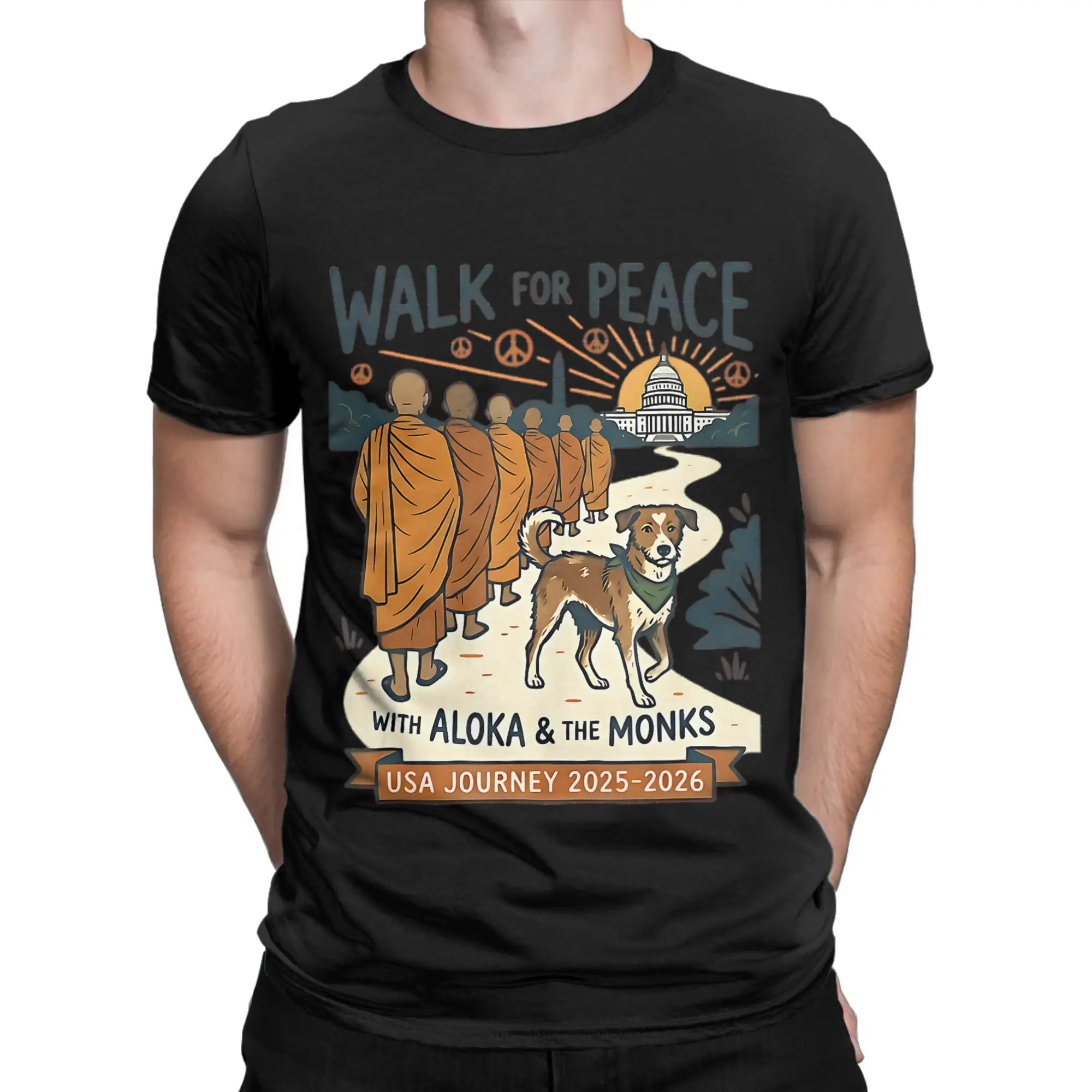 Men Peace Walking Monks T Shirt  Cotton Clothes Vintage Short Sleeve Crew Neck Tee Shirt Graphic Printed T-Shirts