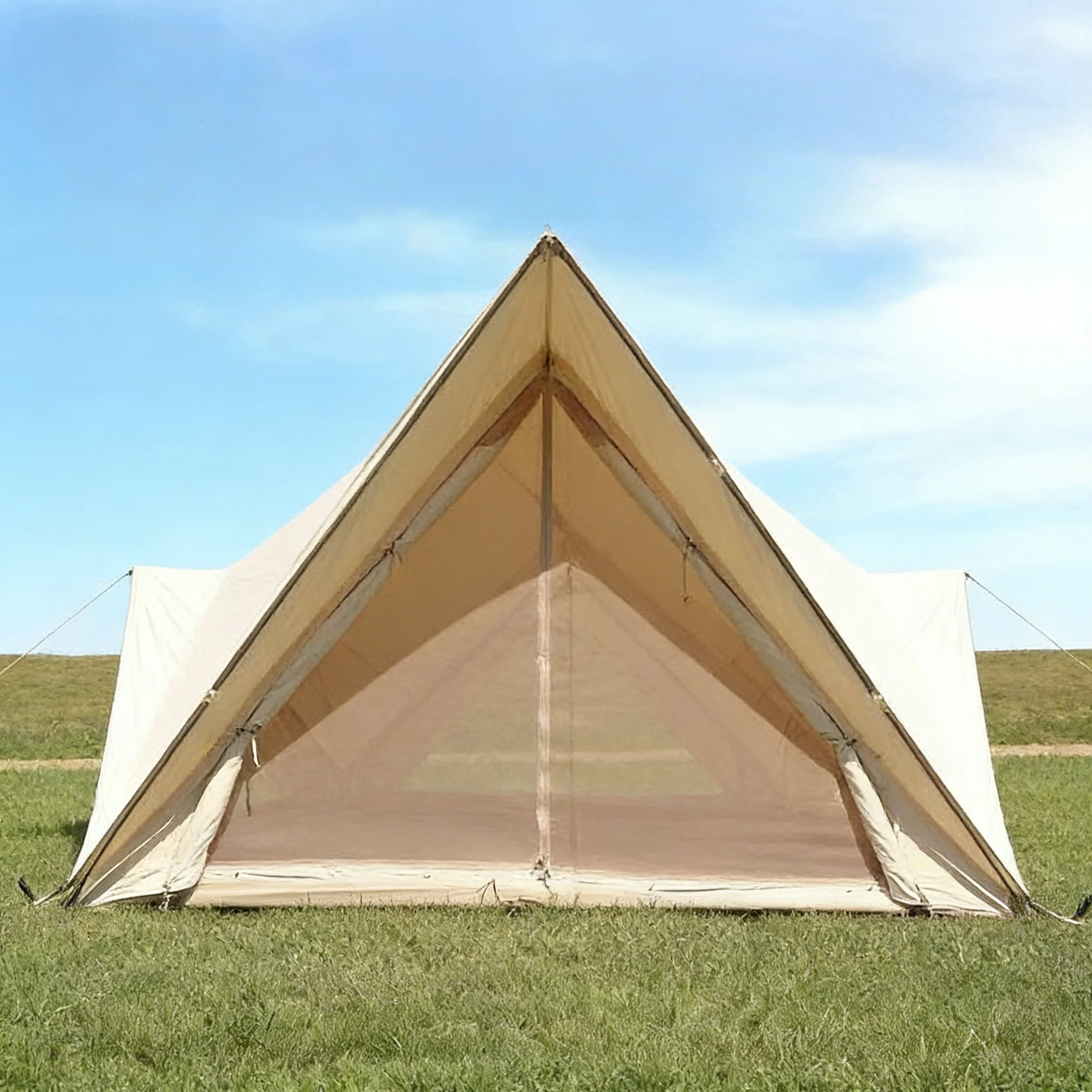 

Solar Powered Pyramid Tent with Integrated Fans and USB Ports for Climate Control and Charging