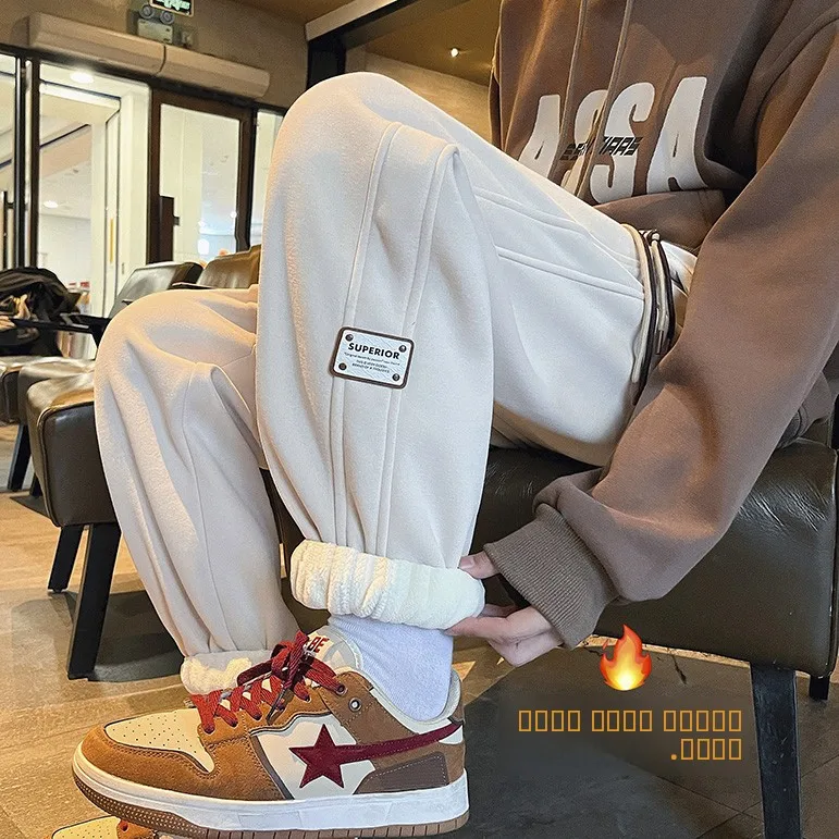 

Мужские зимние утепленные хлопковые брюки свободного кроя с завязками на талии, повседневные спортивные штаны в американском стиле