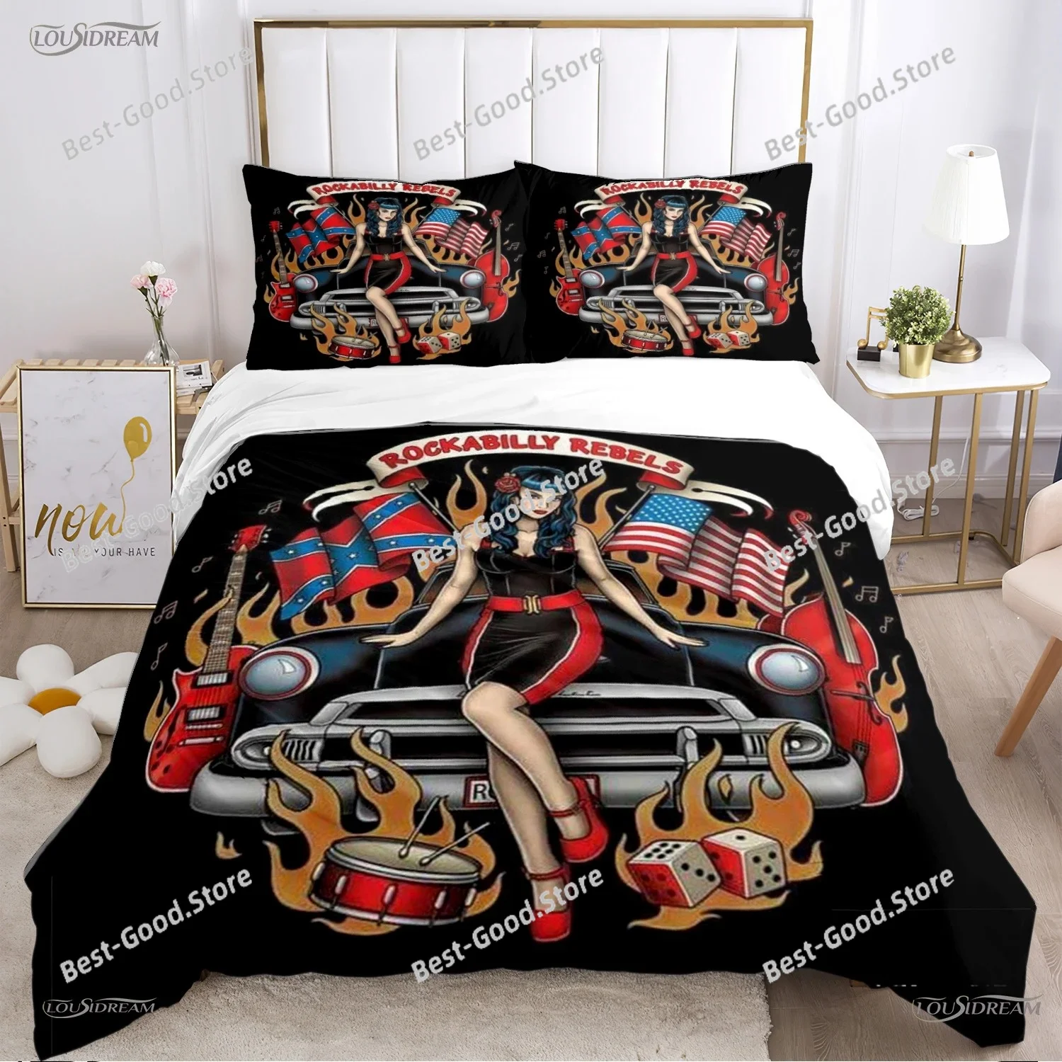 Rockabilly Hip Hop Music All Season Duvet Cover Comforter Bedding Sets Soft Quilt Cover and Pillowcases SingleDoubleQueenKing
