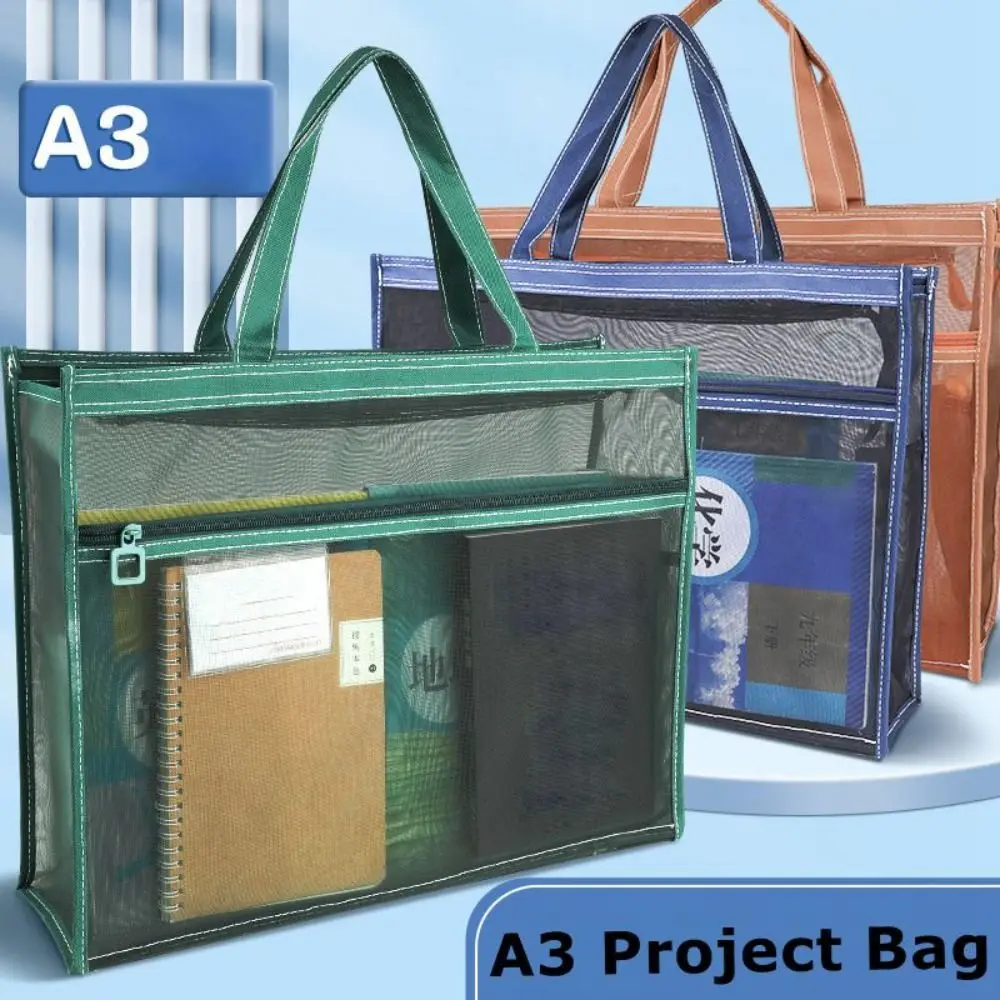 

with Zipper and Handle A3 Project Bag Large Capacity Multifunctional Mesh Art Bag Mesh PVC Waterproof Storage Bag