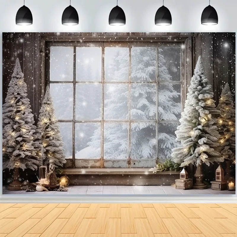 Christmas Tree With Wooden Floor Photography Backdrops Pinecones Snow Fireplace New Year Winter Holiday Party Background DT-23