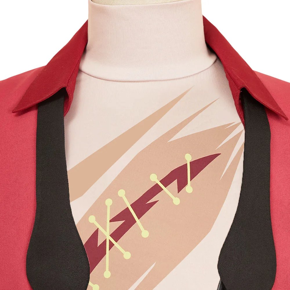 Hell Inn 2 Alastor Cosplay سترة حمراء زي ملابس جرح الصدر مجموعة إكسسوارات وتتسابق السراويل معطف حفلة كرنفال الهالوين