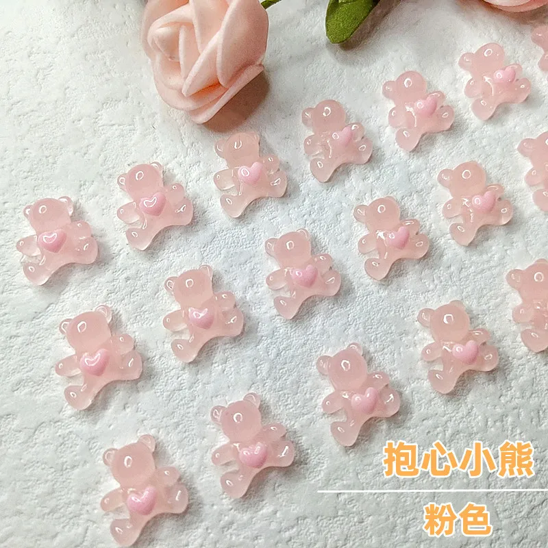 

20pcs/lot Net Red New Nail Enhancement Love Little Bear 3D Cartoon Ice Penetrating Nail Enhancement Jewelry Holding Bear Mix