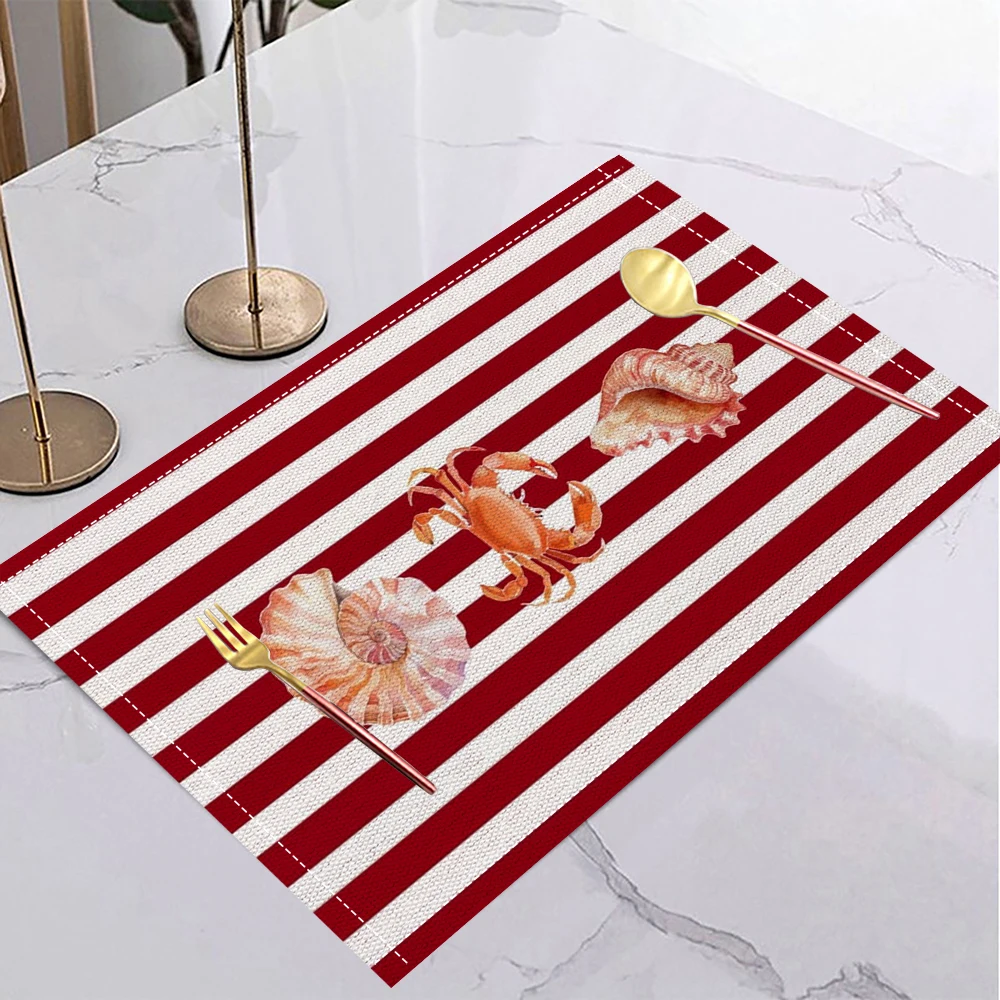 Boho Style Table Mat Placemats Blue And White Stripes With Red Lobster Print For Kitchen Dining Table Decor Retro