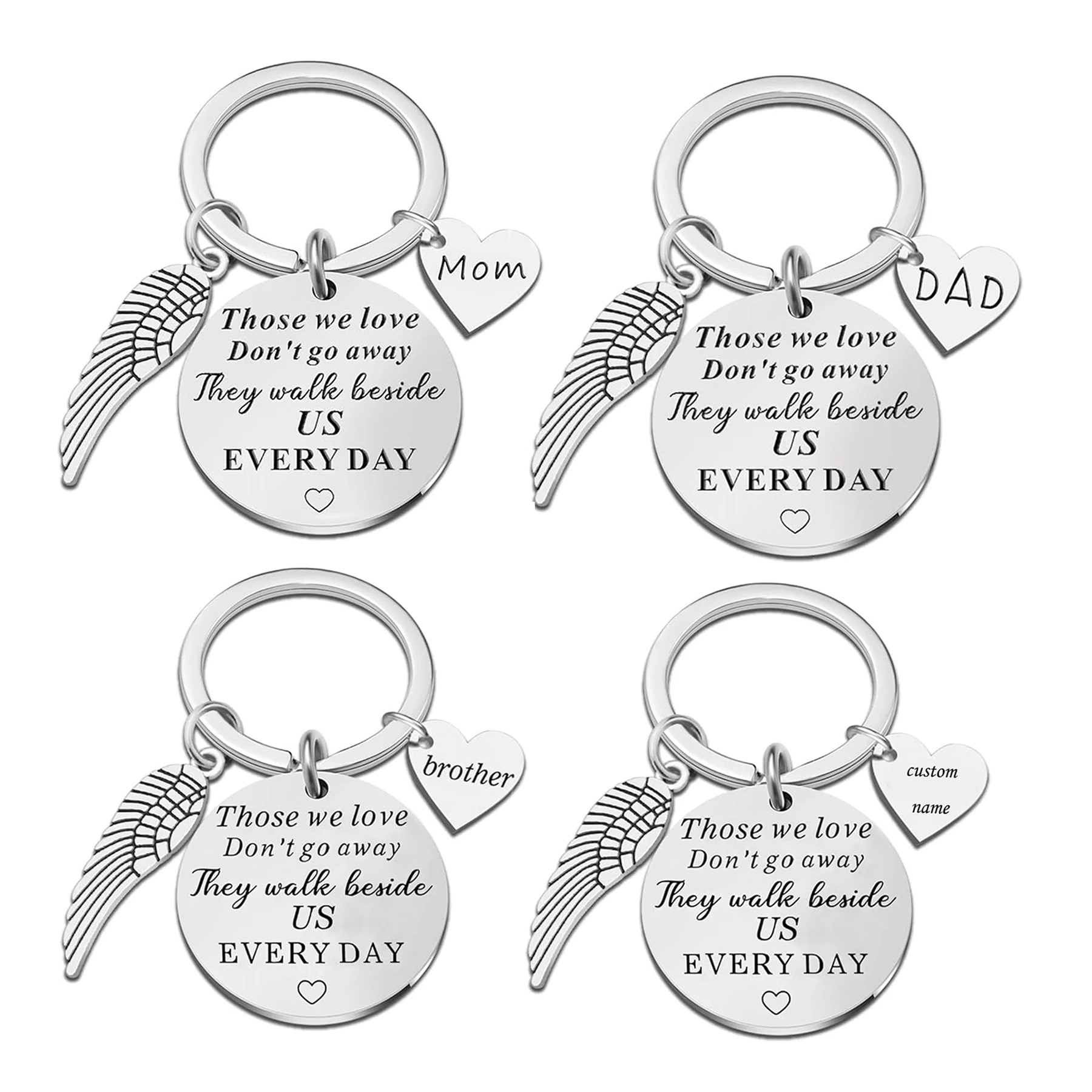 Sympathy Gifts for The Loss Of Dad Mom Brother Stainless Steel Keychain Memorial Gifts-They Walk Beside Us Every Day