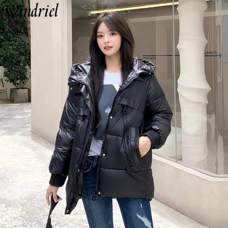 Winter Jacket Women Solid Fashion Parkas Female A-Line Thicken Warm Wadded Coat XS-3XL Hooded Snow Wear Casaco Feminino Windriel