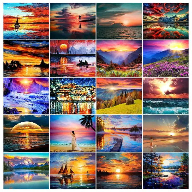 

GATYZTORY Sunset Scenery Painting By Numbers With Frame Picture Coloring By Numbers For Adults Diy Canvas Numbers Painting