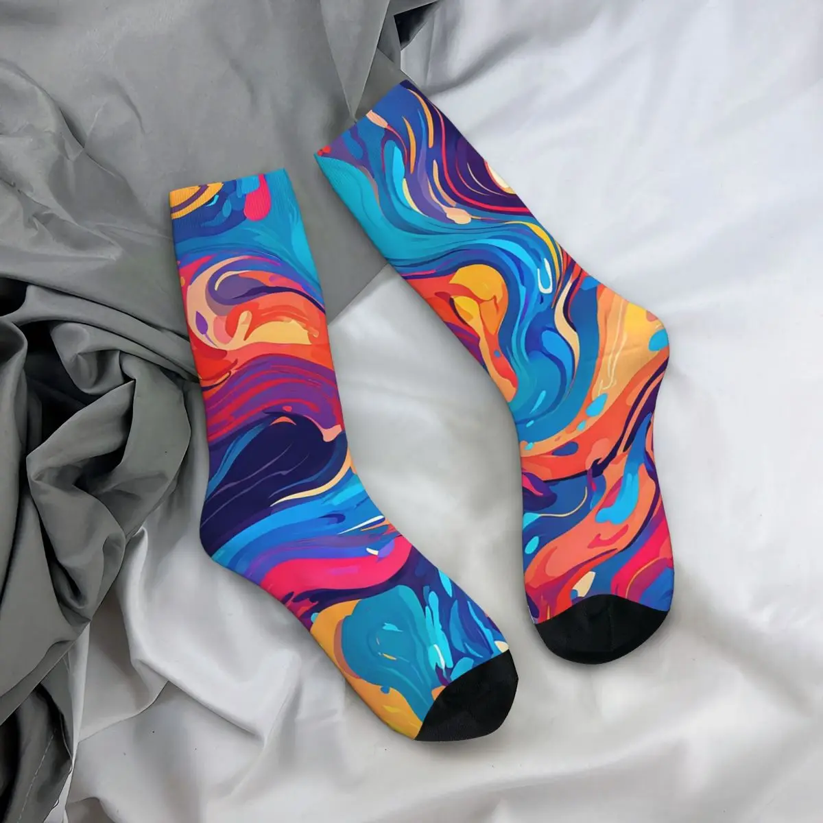 

All Seasons Crew Stockings Abstract Fluid Retro Art Socks Casual Long Socks for Men Women Valentine's Day Gifts