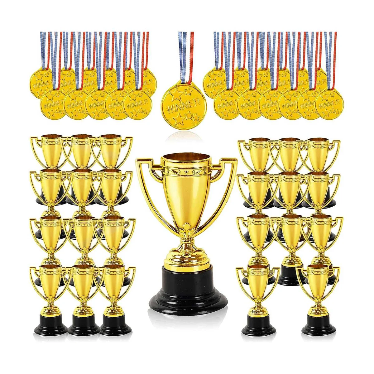 20 Pcs Mini Trophies and 20 Pcs Medals Awards , Winner Medals for Kids and Adults - Perfect for Party Favors