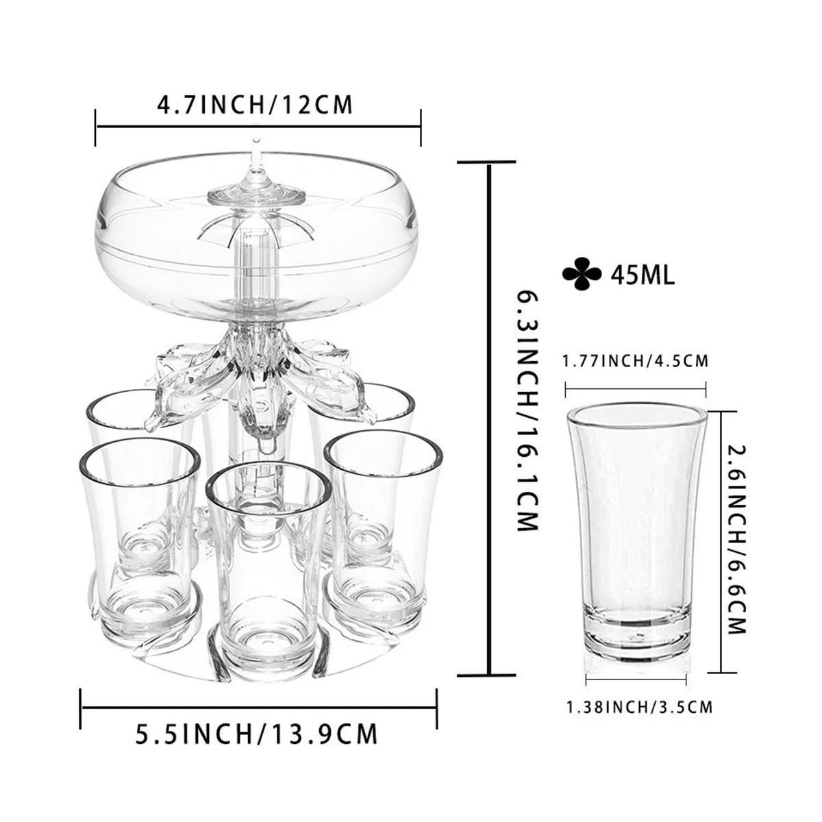 Party Drink Dispenser with 6 Shot Glasses Set - Acrylic Touchless Liquor Dispenser for Beverage Cider Cocktail