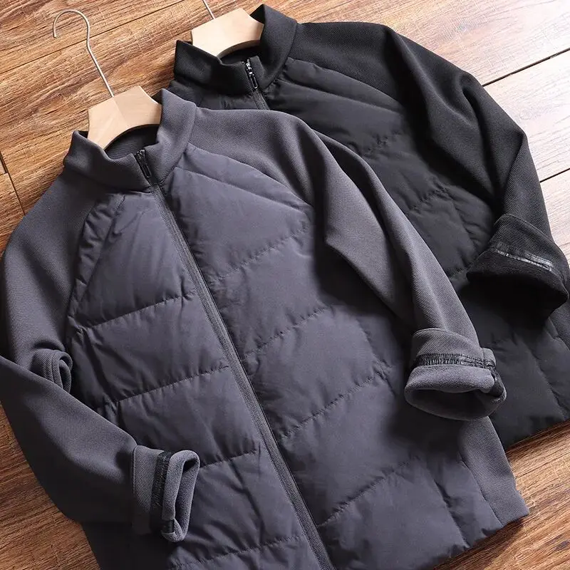 Jaket Pria Busin Sle Lightweight Down, Model Patchwork, Hangat, Modis, Kasual Outdoor, Anti Angin, Regular Fit