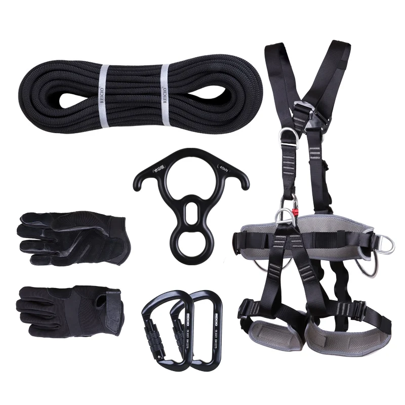 

Mountain Climbing Equipment Full Black Set of Aerial Work Set Downhill Rope Escape Rescue Equipment