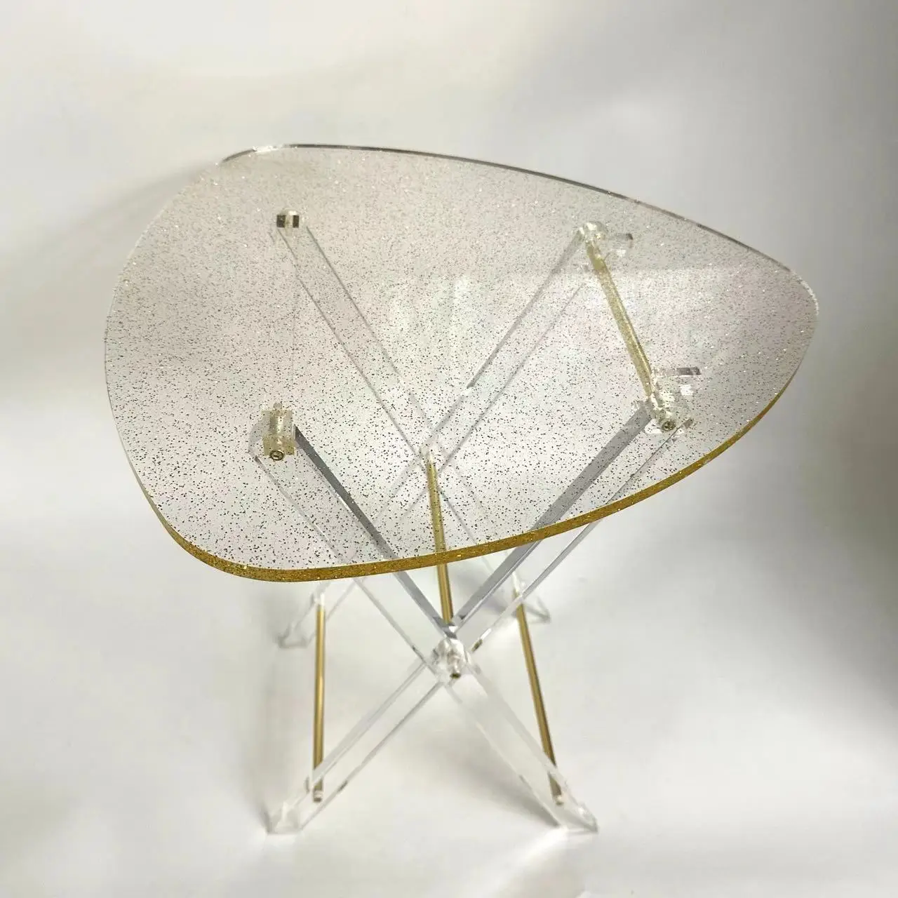 Modern design Luxury style Factory price Transparent transparent acrylic folding coffee table with gold foil