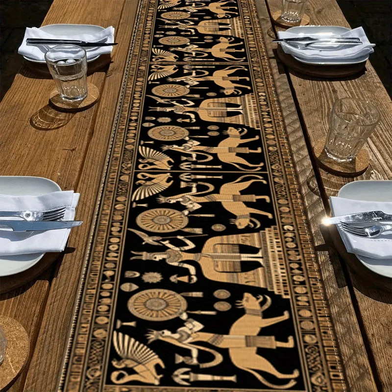 Ancient Egyptian-Themed Linen Table Runner Dresser Scarf Decor Retro Retro Egyptian Queen Pattern Table Runners Home Party Decor