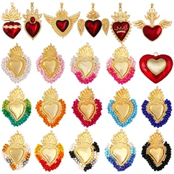 Fashion Fine Sacred Red Victorian Love Heart Charm Pendant,Bohemian Style Colourful Seed Glass Beads Jewelry Necklace Supply L95