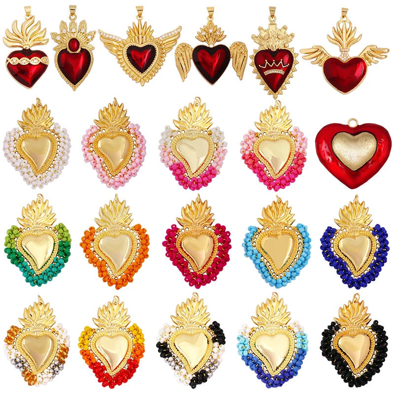 Moda Fine Sacred Red Victorian Love Heart Charm Pendant, Bohemian Style Colorful Seed Glass Beads Biżuteria Naszyjnik Dostawa L95