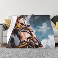 Horizon Zero Dawn Game Knitted Blanket Fleece Adventure Aloy Soft Throw Blankets for Bedroom Sofa Bed Rug