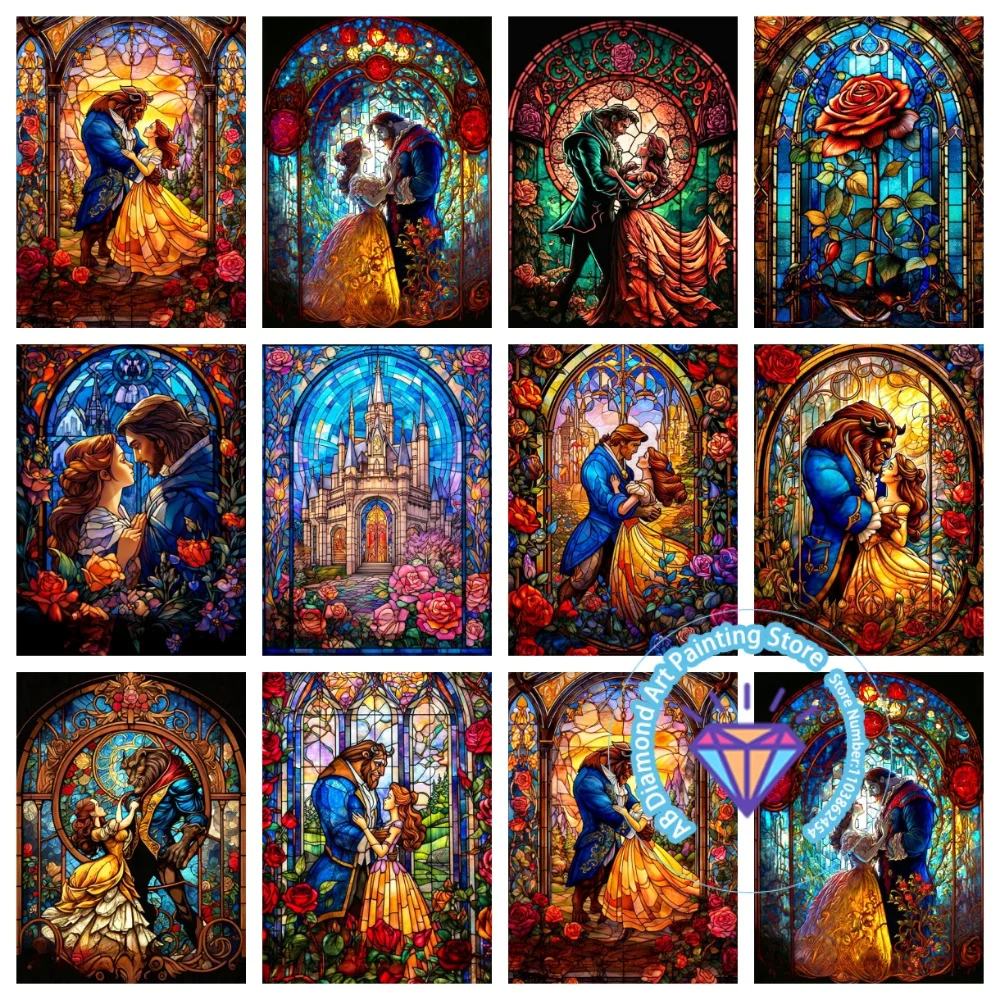 

Cartoon Beauty And The Beast AB Diamond Painting Kit Square Round Diamond 5D DIY Mosaic Handmade Art Exquisite Gift Home Decor
