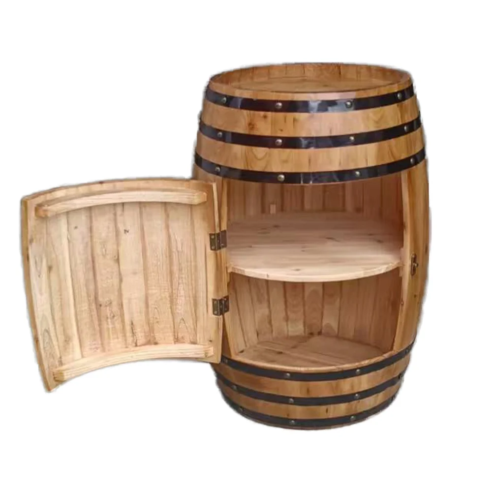 70Cm high decorative red wine barrel locker 100L oak barrel wine display cabinet and beverage barrel