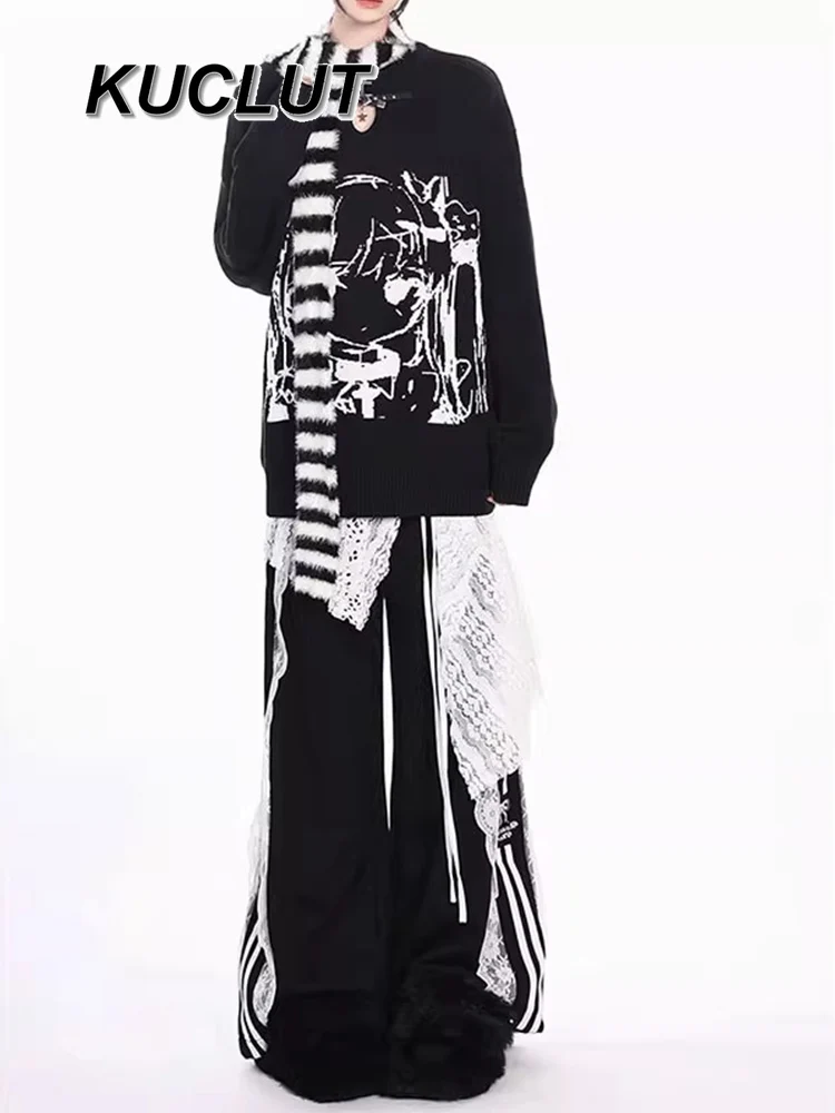 Subculture Style Y2K Style Women's Casual Trousers Lace Sweatpants for Women Autumn and Winter High Waist Slimming Long Pants