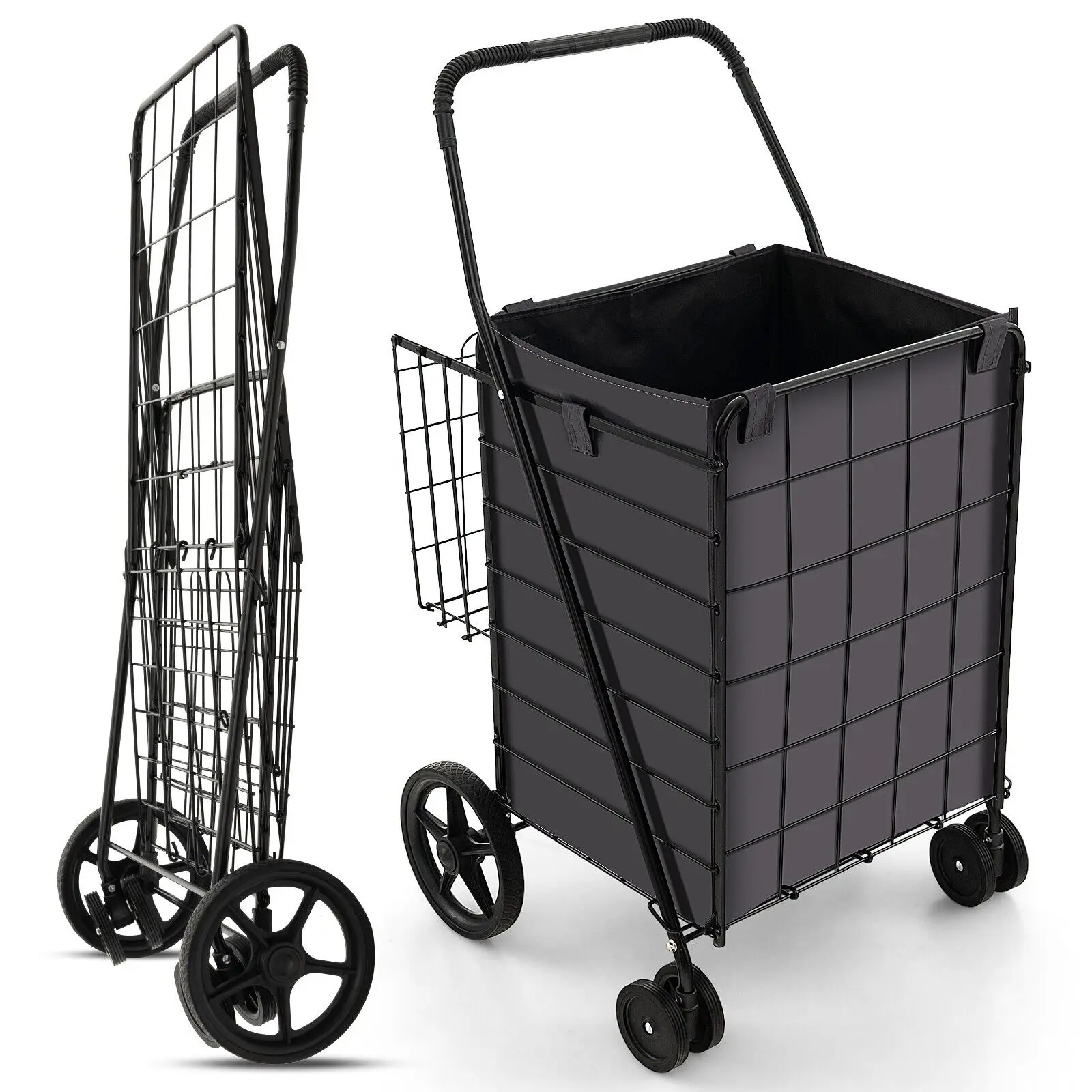 ERGOMASTER Folding Shopping Cart Portable Utility Grocery Cart 120L Capacity w/Oxford Liner