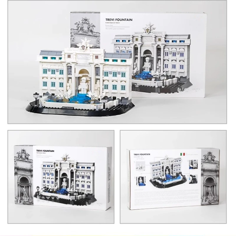 SEMBO-bloques de construcción de fuente Trevi, fuente de deseos romana ensamblada a mano, modelo arquitectónico, juguetes creativos para niños