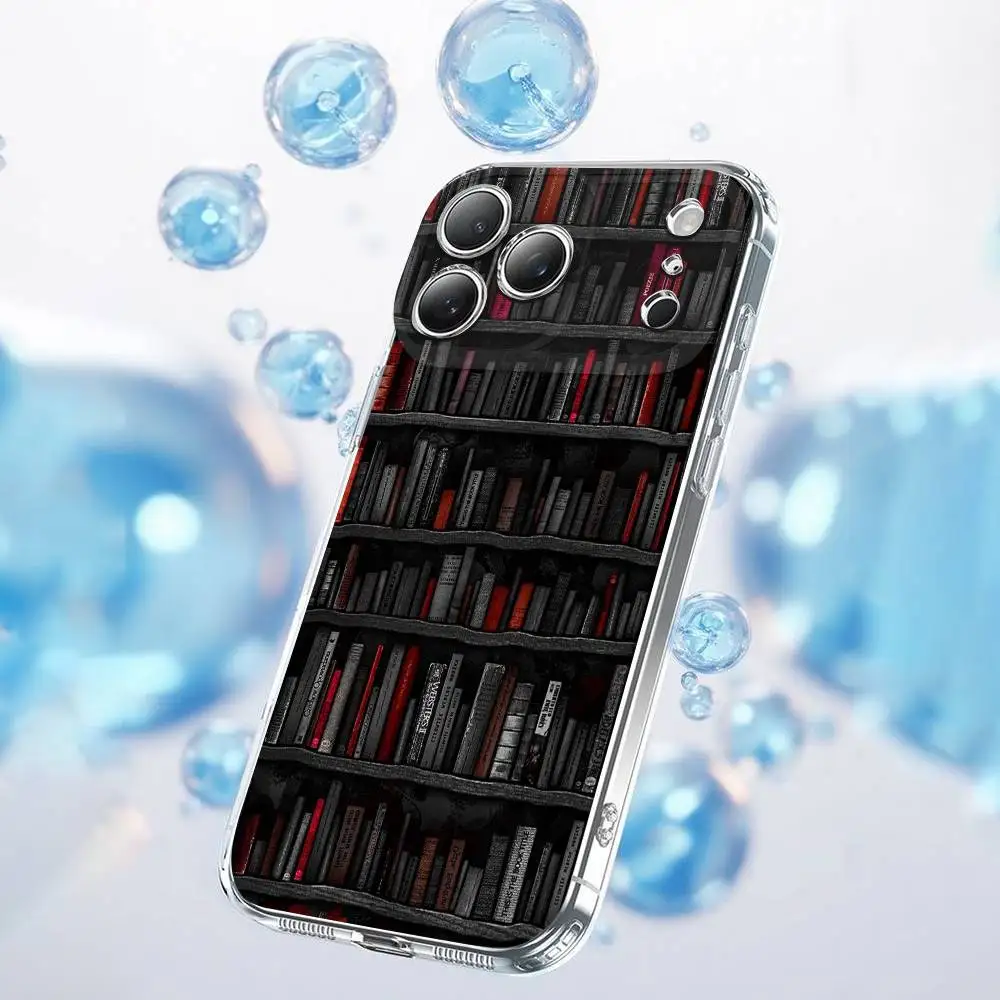 Estante de estudo livros capa de telefone para iphone 17,16,15,14,13,12,11 plus, pro, max, plus, e, ar, mini capa transparente