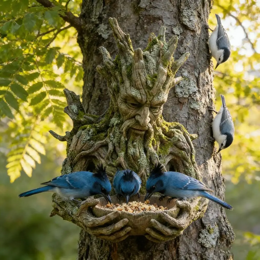 

Уличная всепогодная кормушка для птиц в виде лица, скульптура-кормушка из смолы для птичьего корма, уникальное садовое искусство для заднего двора