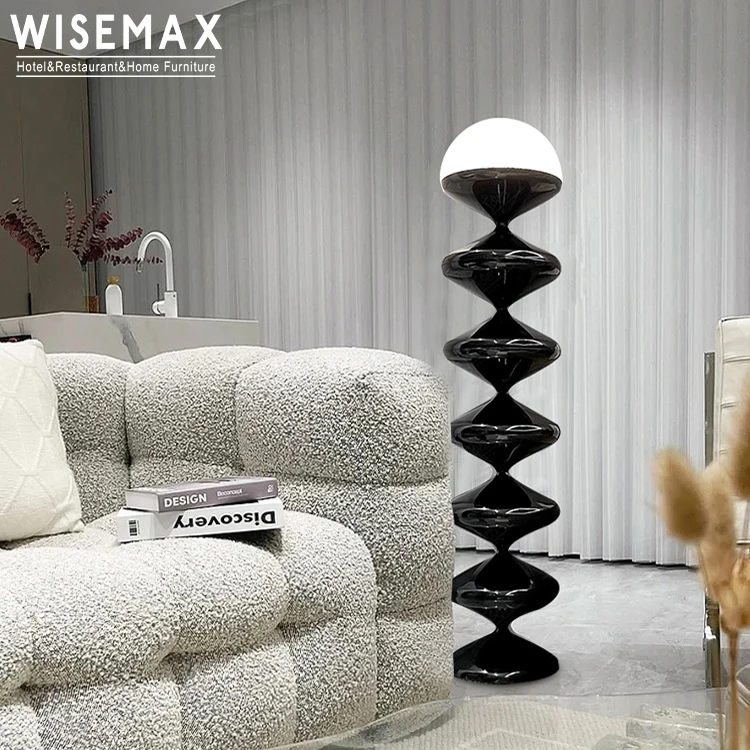 

WISEMAX FURNITURE Nordic Home Decor Tall Black Metal Frame Stand Lamp Gourd Shape Acrylic Lampshade Floor Lamp for Bedroom