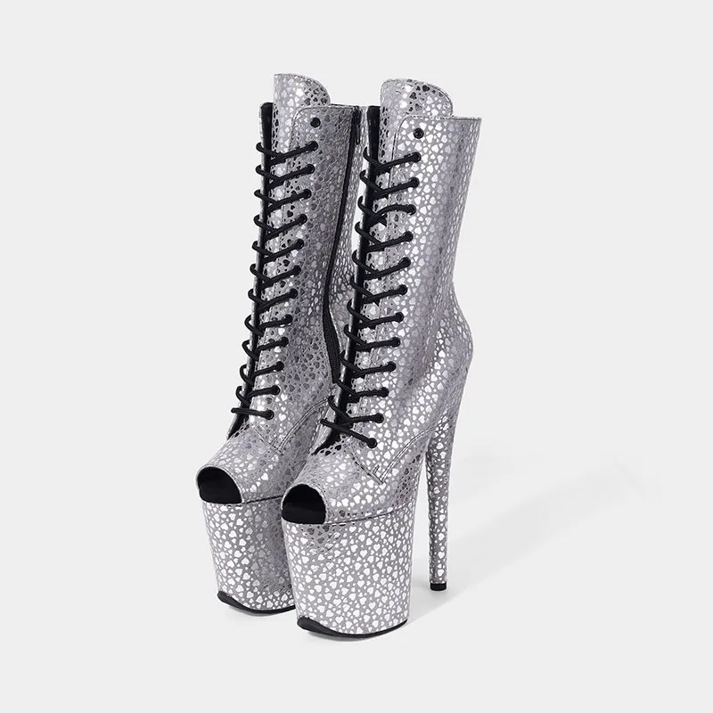 23cm new PU sexy fish mouth pole dance shoes lace-up short boots super high heels sky-high catwalk short boots for women