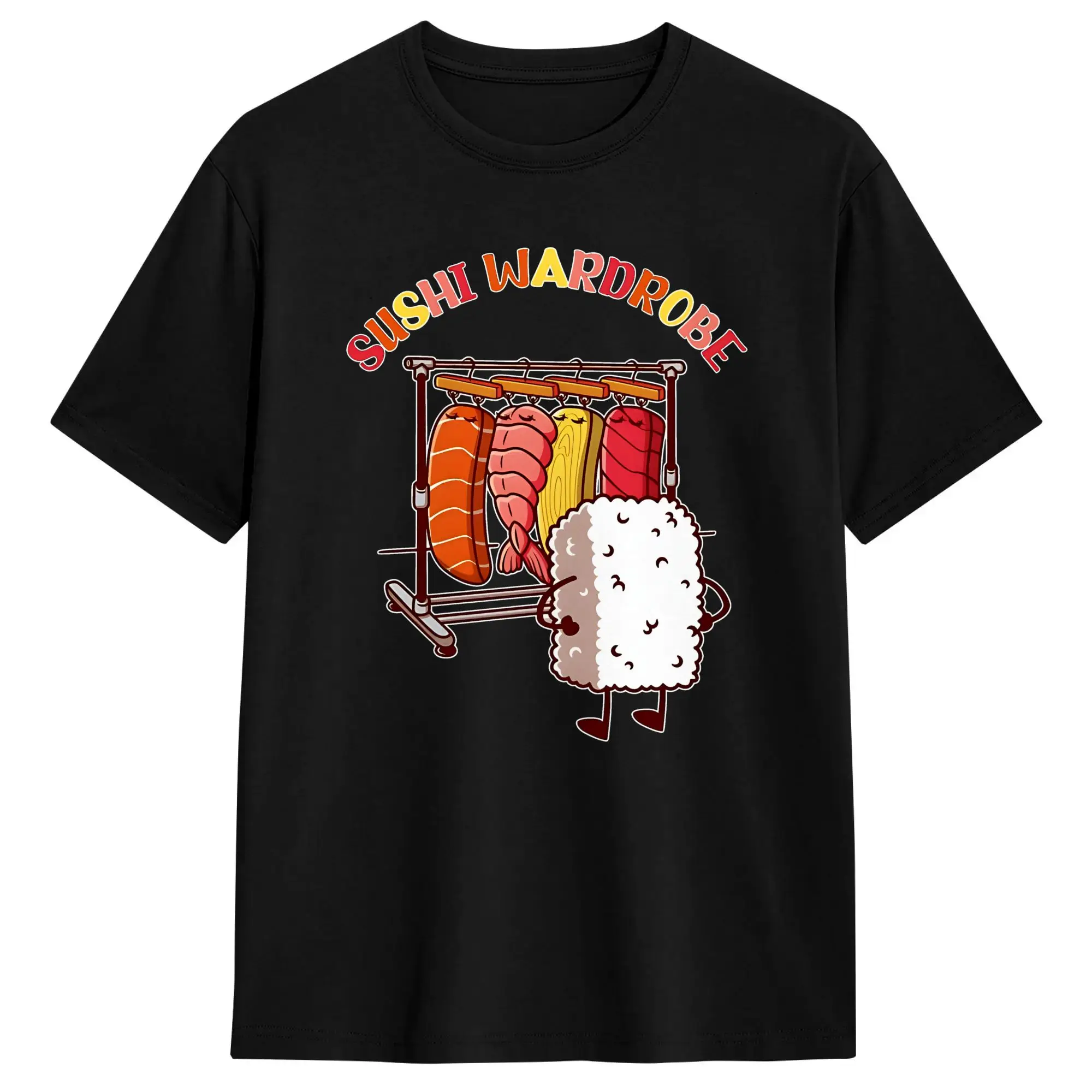 Sushi Wardrobe Funny Sushi Seafood Lover  T-Shirt Men Cotton Tops Shirts Printed  Crewneck Short Sleeve