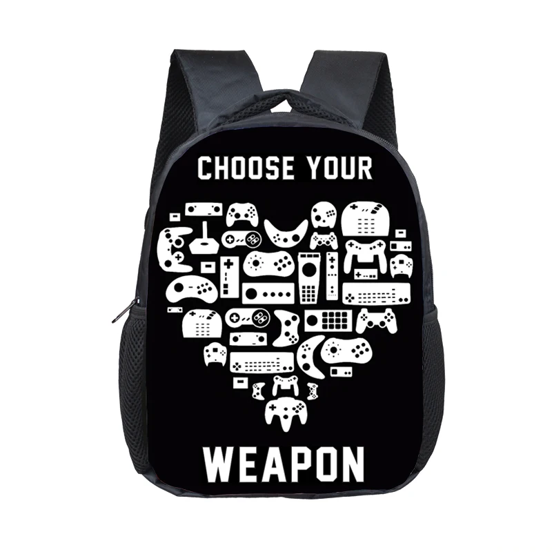 Funny Choose Your Weapon Gamer Pattern Backpack Children School Bags Video Game Fan Boobag Kids Kindergarten Toddler Bags