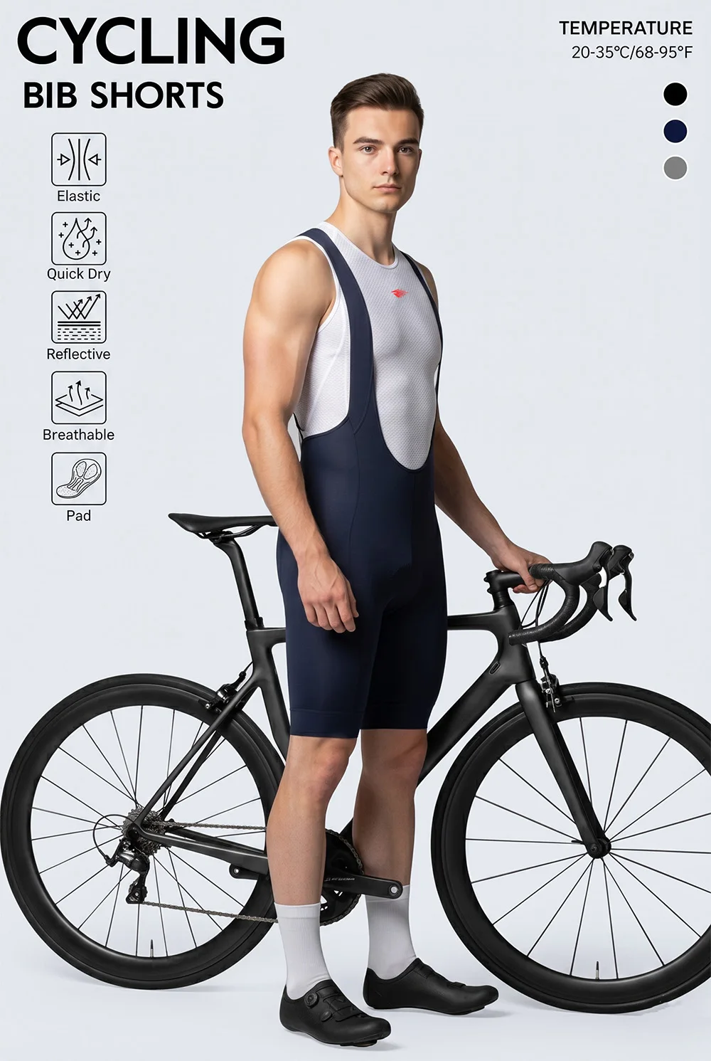 RION Herren Radsport-Trägerhose Fahrrad-Tights MTB Mountainbike-Bekleidung Rennrad-Ausrüstung Italienische Dolomiti-Polster 6H Slim Fit – Detail 1