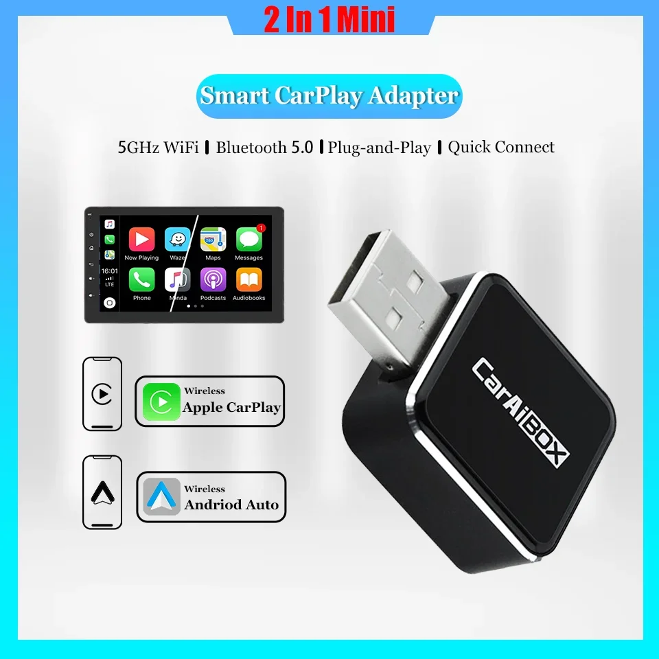 

New Mini CarPlay Adapter Wired to Wireless Apple CarPlay and Andriod Auto Smart Car Navigation Box 5GHz WiFi BT5.0 AutoConnect